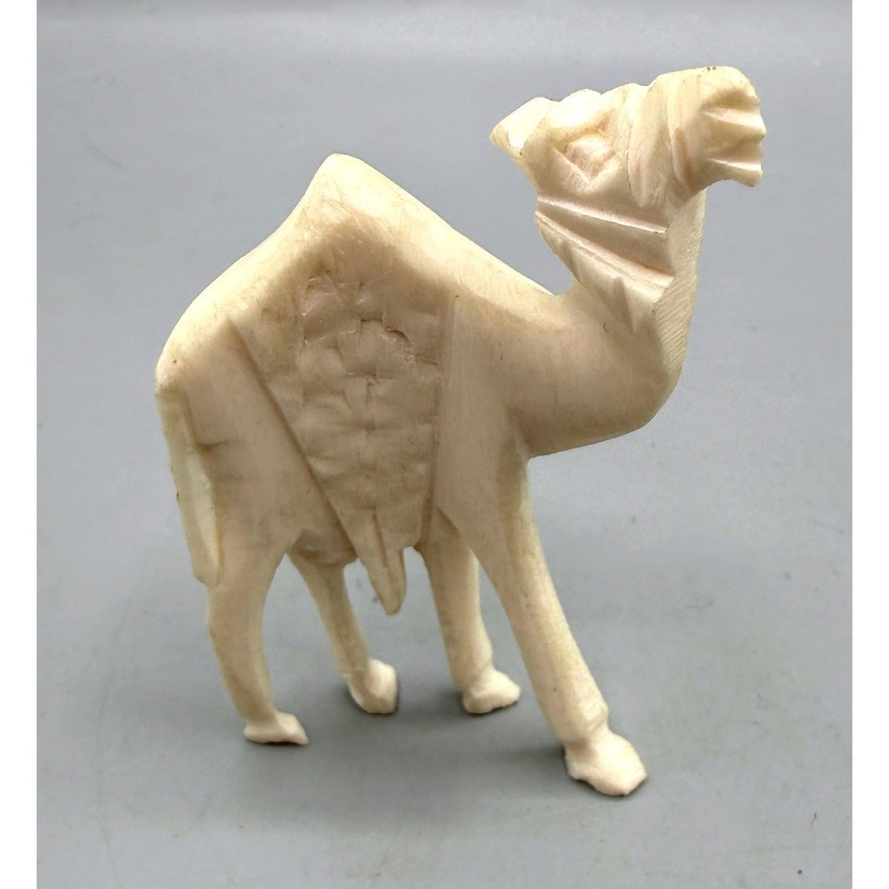 Vintage Hand Carved Bovine Bone Camel Figurine Miniature Desert Decor 2.75"